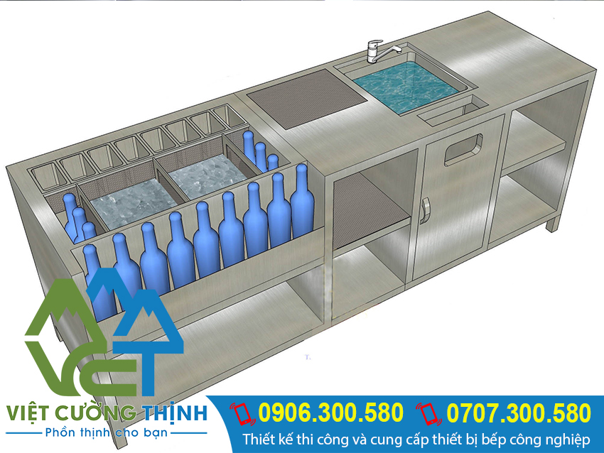 Quầy pha chế inox, quầy bar trà sữa inox