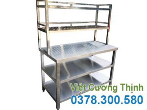 Bàn bếp inox 3 tầng có kệ song trên BAI-04