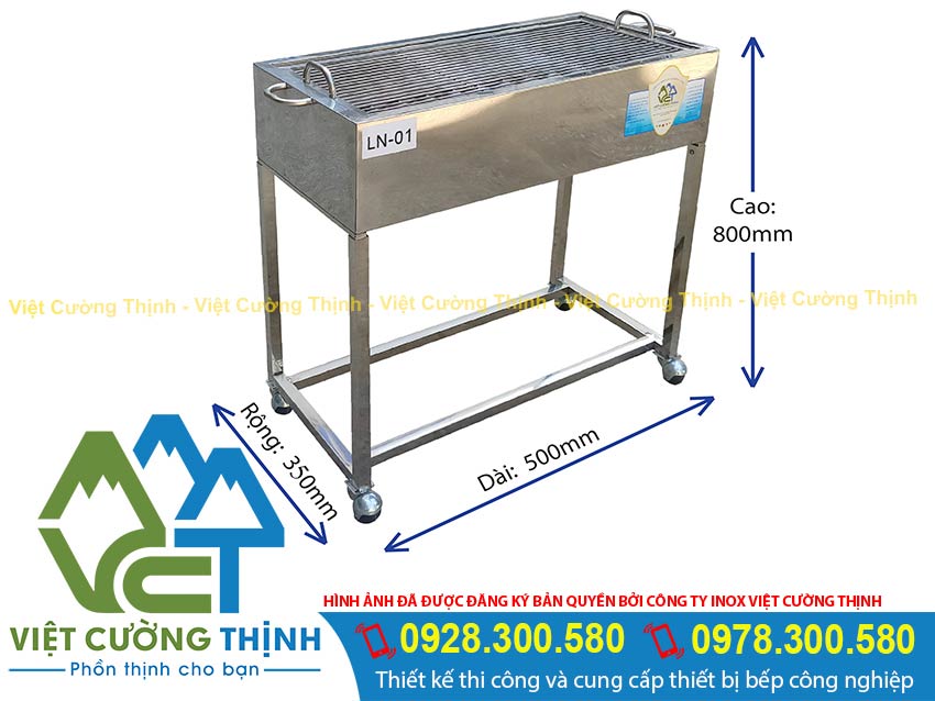 Thông số kỹ thuật bếp nướng than inox LN-01 (Ảnh thật tế).