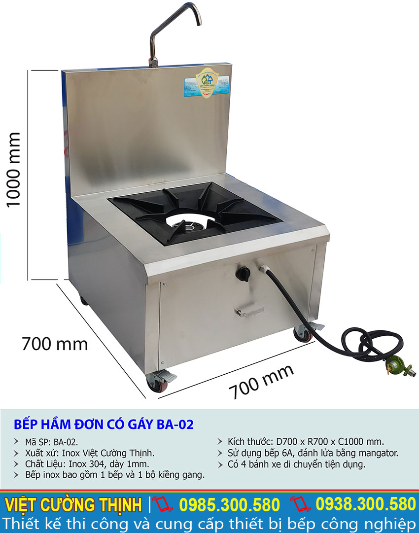 Thông số kỹ thuật Bếp hầm đơn có gáy BA-02