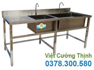 Chậu Rửa Đôi Hộc Lớn Hộc Nhỏ Có Bàn Rửa Cánh Trái CR-07