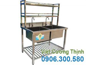 Chậu Rửa Công Nghiệp 2 Hộc Có Kệ Trên Và Kệ Dưới CR-21