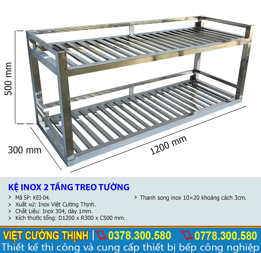 Thông số kỹ thuật Kệ Inox Song 2 Tầng Treo Tường