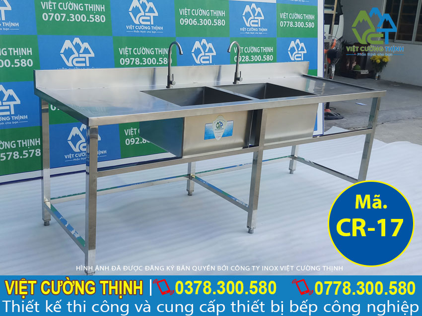 Chậu rửa đôi công nghiệp có 2 bàn rửa CR-17