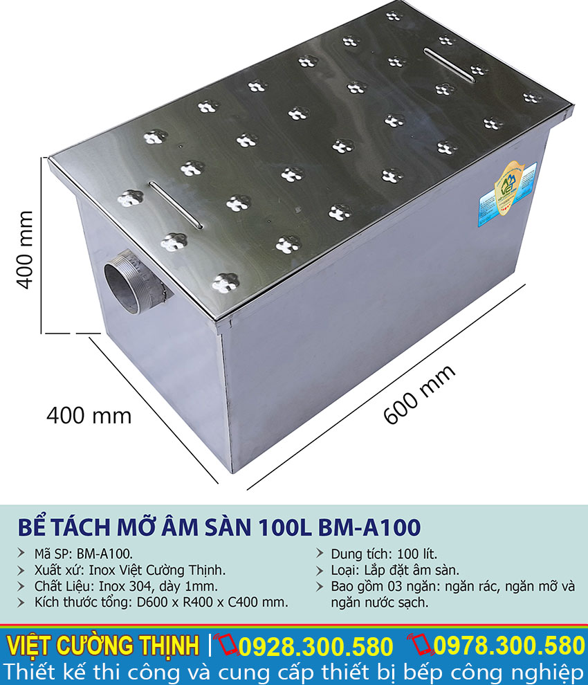 Thông số kỹ thuật Bể tách mỡ âm sàn 100l BM-A100