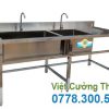 Chậu Rửa Đôi Hộc Lớn Hộc Nhỏ Có Bàn Rửa Cánh Phải CR-18