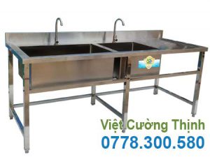 Chậu Rửa Đôi Hộc Lớn Hộc Nhỏ Có Bàn Rửa Cánh Phải CR-18