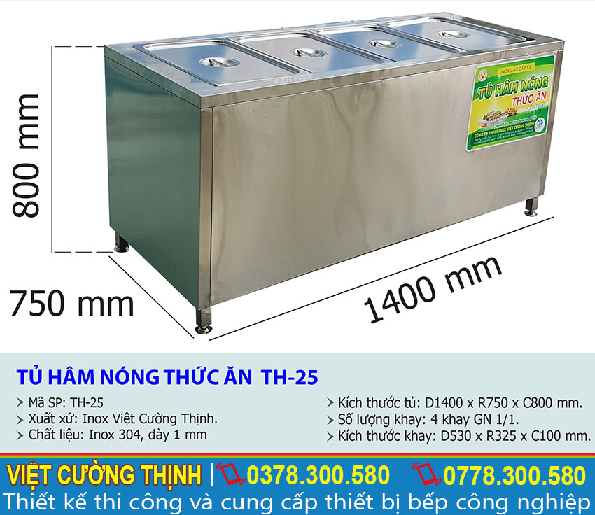 Tỷ lệ kích thước tủ hâm nóng thức ăn 4 khay TH-25