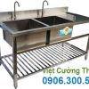 Chậu rửa đôi công nghiệp có kệ nan dưới và bàn rửa cánh phải CR-23
