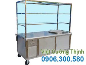 xe đẩy inox bán hủ tiếu, bán phở có nồi nấu nước lèo 100 lít