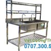 Chậu Rửa Công Nghiệp 2 Hố Cánh Trái Có Kệ Trên Kệ Dưới CR-29