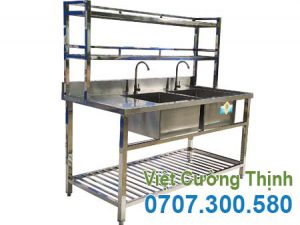 Chậu Rửa Công Nghiệp 2 Hố Cánh Trái Có Kệ Trên Kệ Dưới CR-29