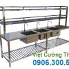 Bồn Rửa Inox 3 Ngăn Lớn Có Kệ Trên Kệ Dưới và Bàn Rửa 2 Bên Cánh CR-27