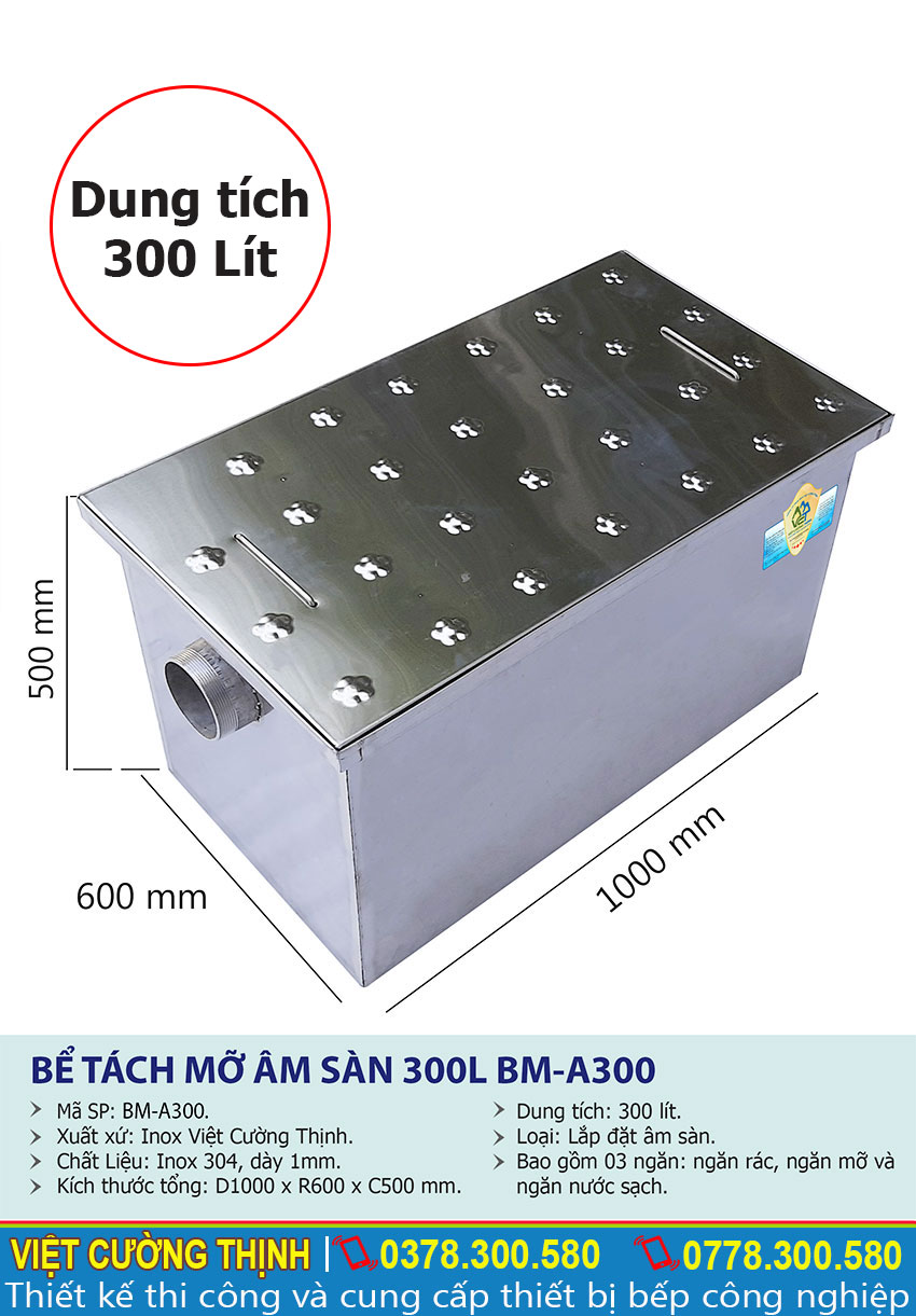 Thông số kỹ thuật Bể tách mỡ inox 300l BM-A300