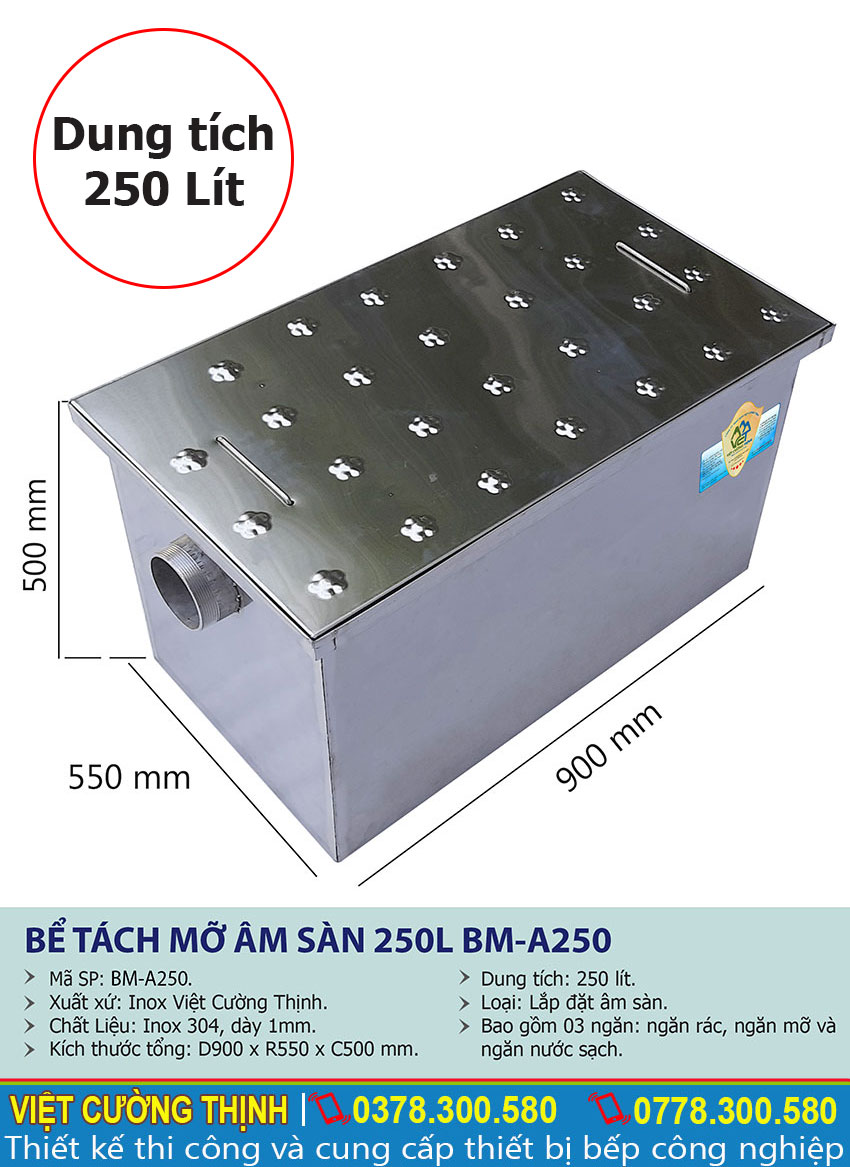 Thông số kỹ thuật Bế tách mỡ inox nhà hàng 250l BM-A250