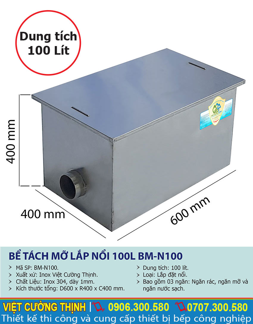 Thông số kỹ thuật thùng lọc dầu mỡ công nghiệp 100 Lít BM-N100