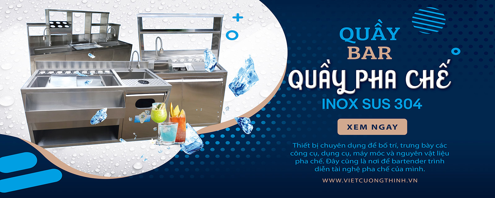 Quầy bar pha chế trà sữa Inox Việt Cường Thịnh