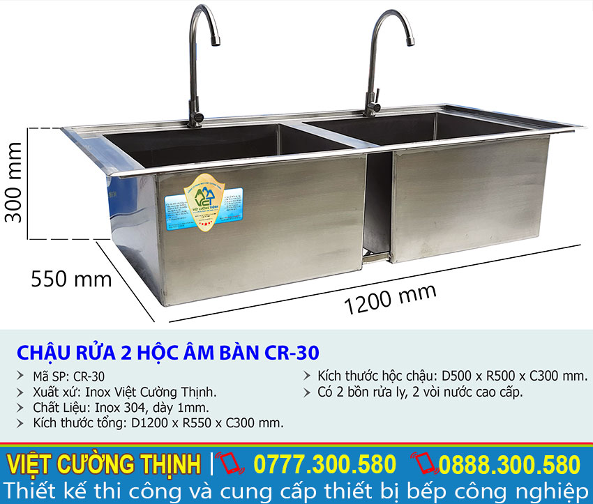 Thông Số Kỹ Thuật Chậu Rửa Âm Bàn 2 Hộc Inox 304