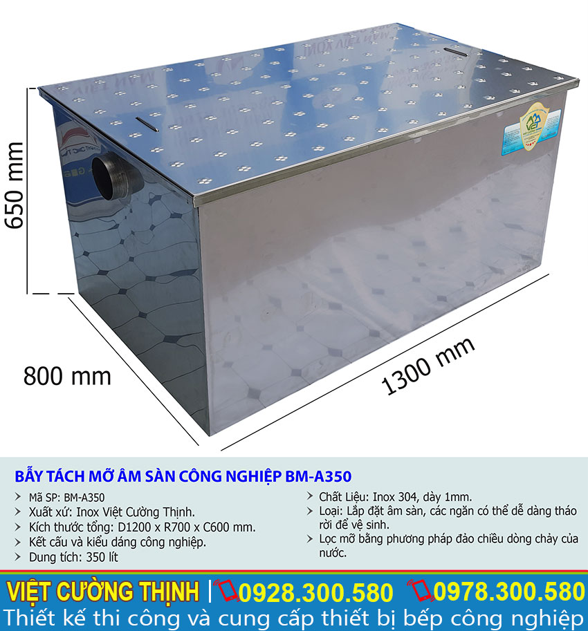 Thông số kỹ thuật Bẫy tách mỡ âm sàn công nghiệp BM-A350