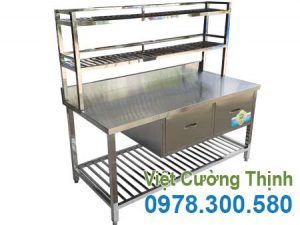 Bàn inox có hộc tủ và kệ trên kệ dưới BAI-22