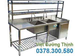 Chậu rửa đôi 2 cánh có kệ trên kệ dưới và có hộc tủ CR-35