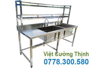 Chậu rửa hộc lớn hộc nhỏ cánh trái có khung kệ CR-33