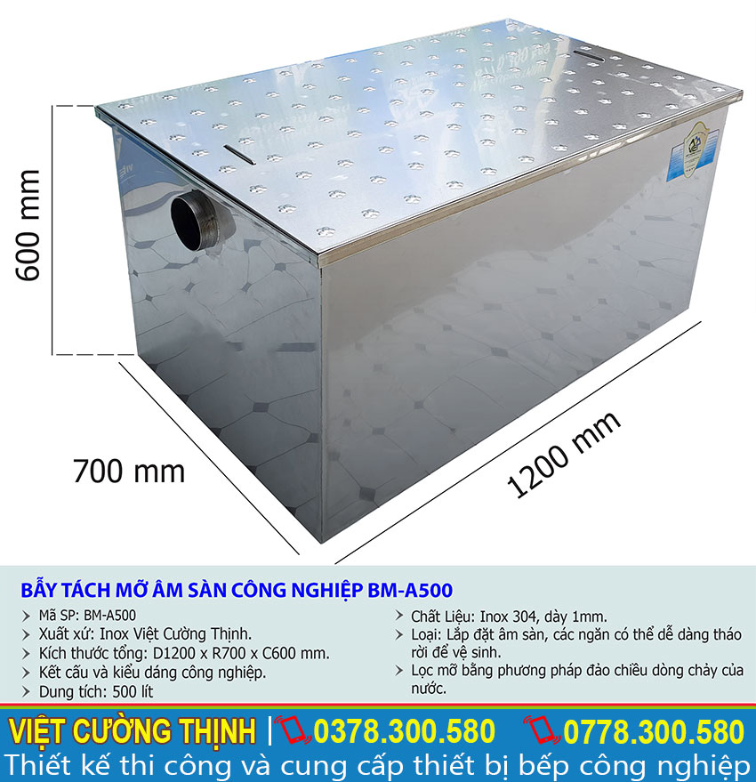 Thông số kỹ thuật Bấy tách mỡ âm sàn công nghiệp BM-A500