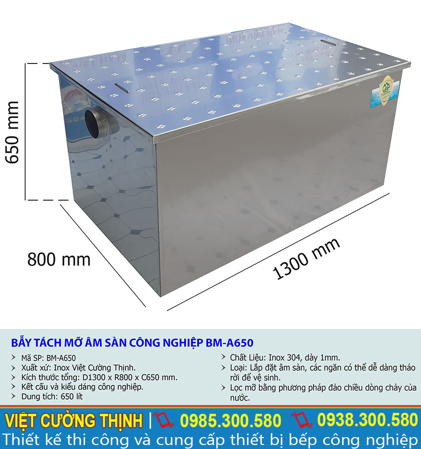 Thông số kỹ thuật Bẫy tách mỡ âm sàn công nghiệp BM-A650