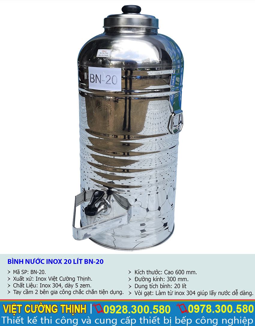 Thông số kỹ thuật Bình đựng nước đá inox 20 lít BN-20