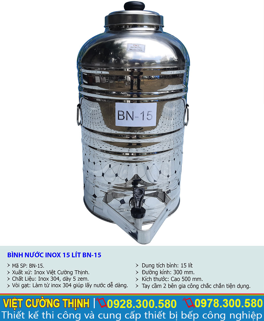 Thông số kỹ thuật Bình nước inox 15 lit BN-15