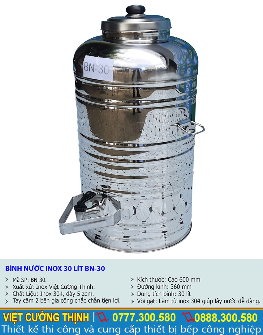 Thông số kỹ thuật Bình nước đá inox 30 lit BN-30