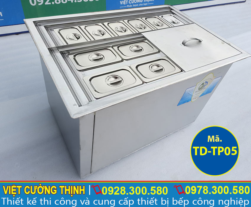 Góc phải thùng đá inox kèm khay topping