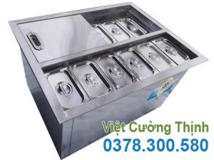 Thùng đá inox khung chân có khay topping TD-TP13