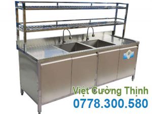 Tủ inox có kệ trên và 2 bồn rửa TUI-17