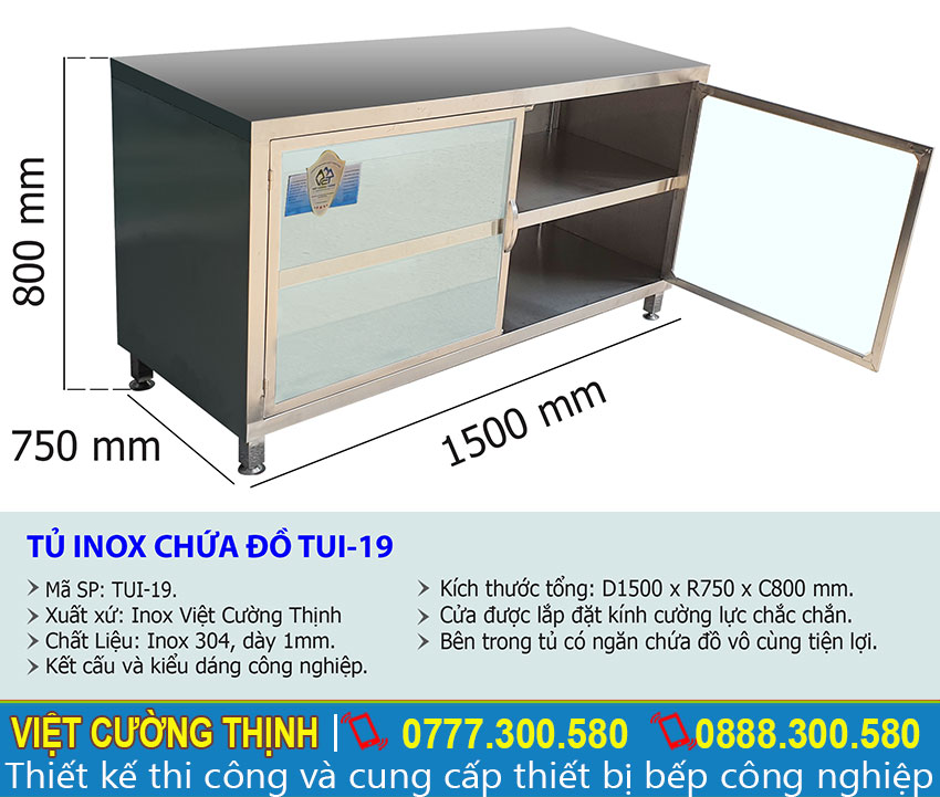 Tỷ lệ kích thước tủ inox chứa đồ TUI-19