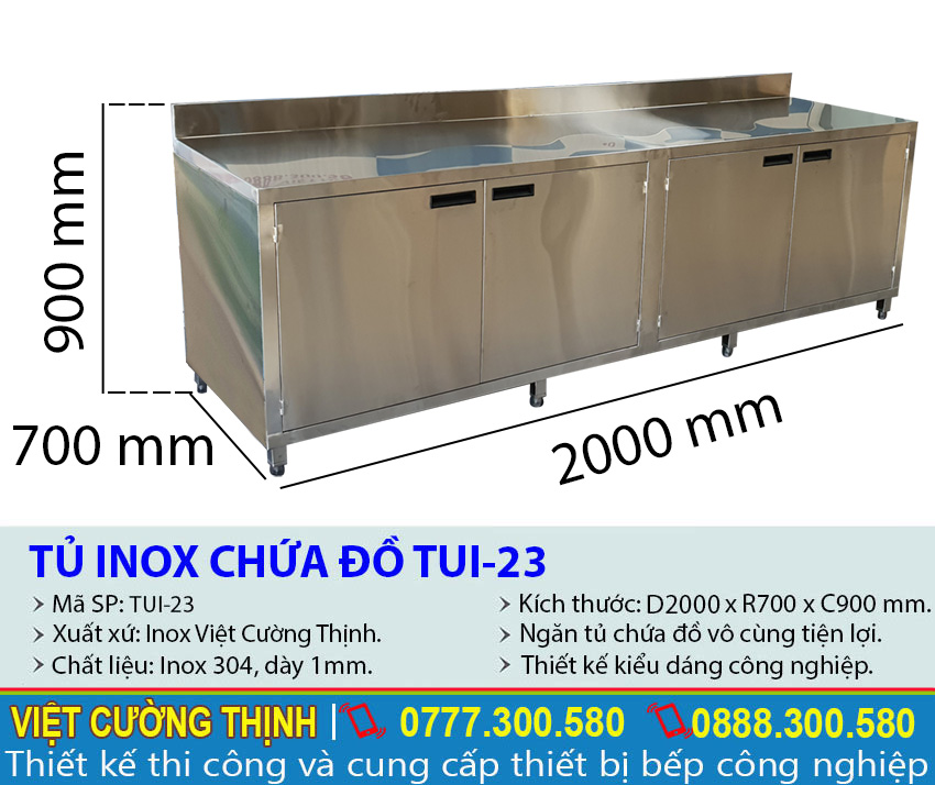 Tỷ lệ kích thước tủ inox chứa đồ TUI-23