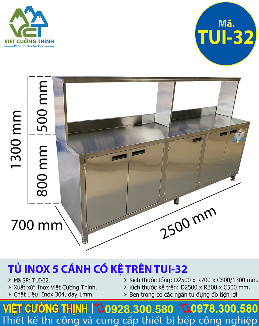 Tỷ lệ kích thước tủ bếp inox cao cấp TUI-32