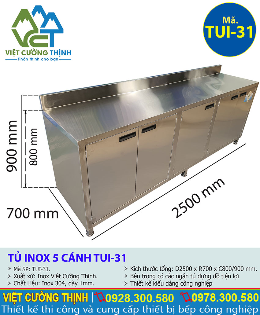 Tỷ kệ kích thước tủ bếp inox cao cấp TUI-31